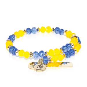 Blue & Yellow | Gold Glass Crystal Expandable Bangle