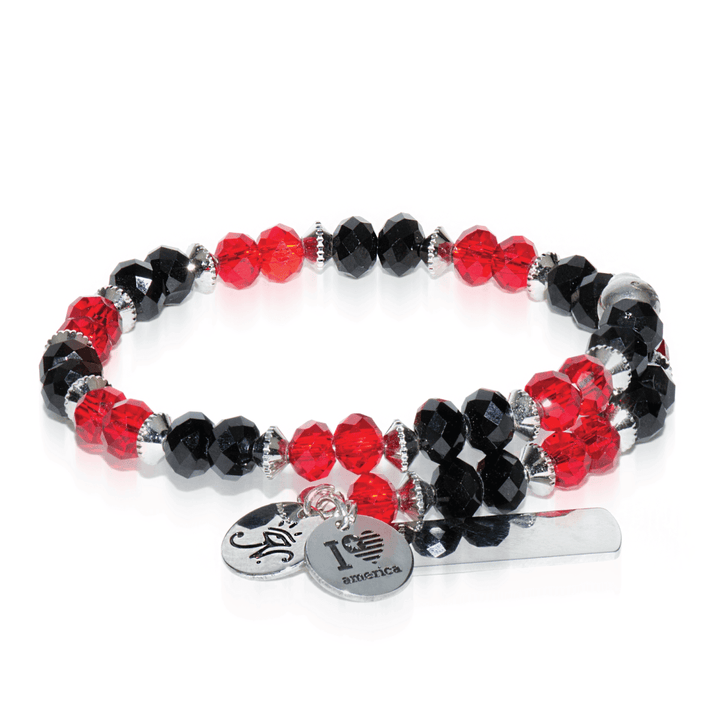 Black & Red | Silver Glass Crystal Expandable Bangle