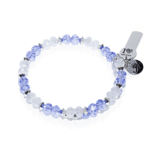 Baby Blue & White | Silver Glass Crystal Expandable Bangle