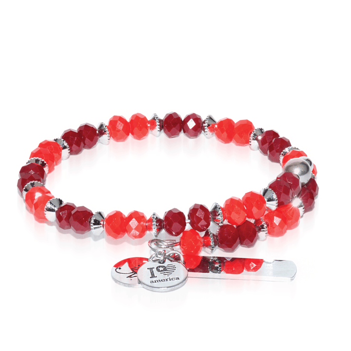 Red | Silver Glass Crystal Expandable Bangle