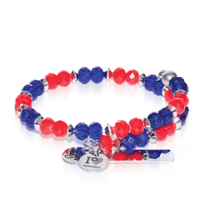 Navy & Red | Silver Glass Crystal Expandable Bangle
