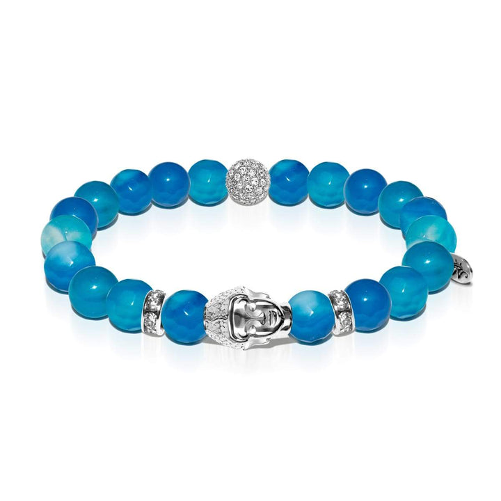 Arya | White Gold Buddha | Blue Faceted Agate Bracelet