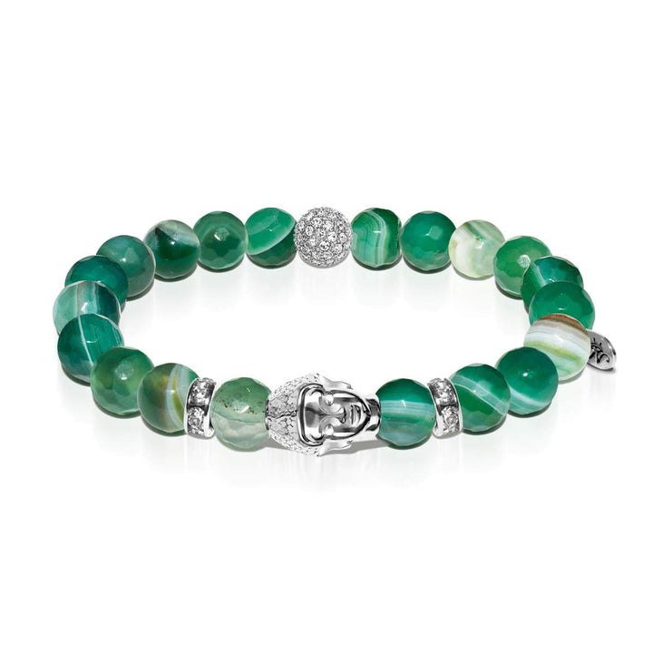 Astral Adventurer | White Gold Buddha | Green Striped Faceted Agate Bracelet