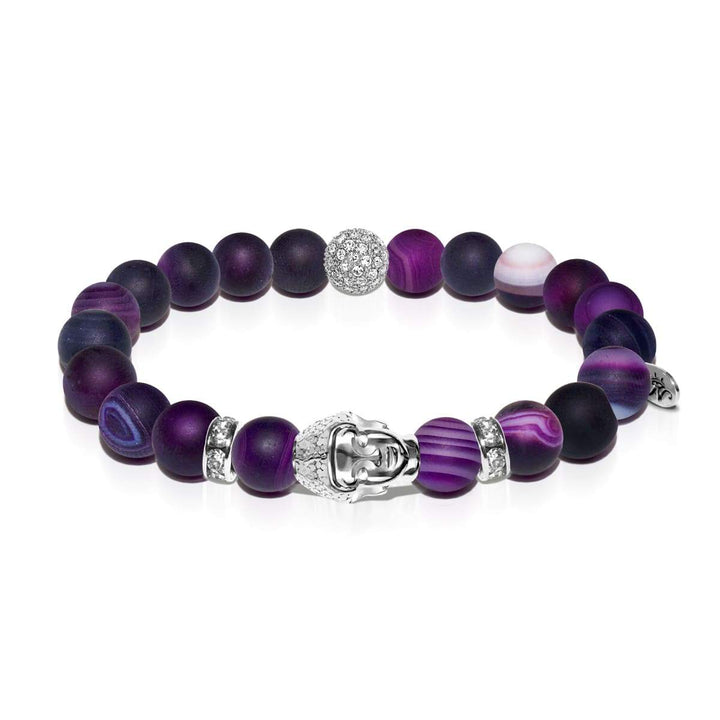 Feng Shui | White Gold Buddha | Matte Purple Striped Agate Bracelet