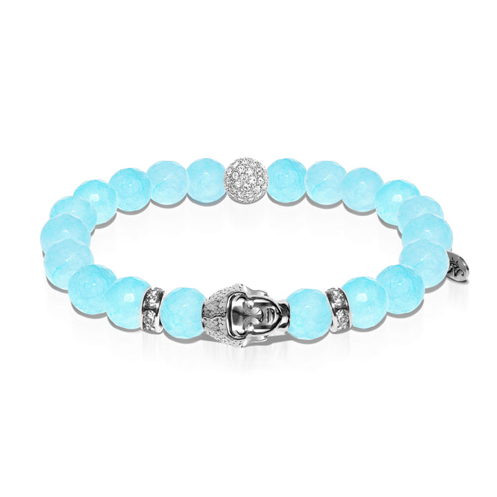 Gaia | White Gold Buddha | Blue Jade Bracelet