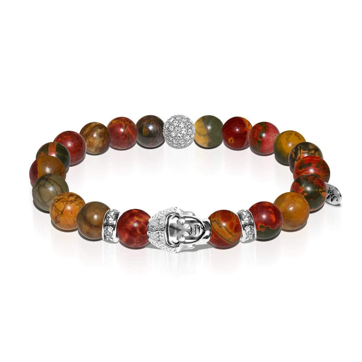 Shaolin Monk | White Gold Buddha | Red Picasso Jasper Bracelet