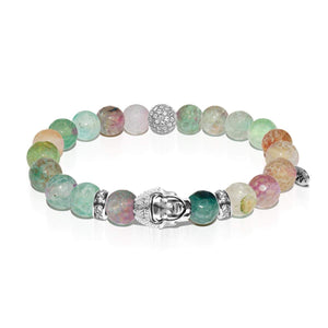 Four Noble Truths | White Gold Buddha | Light Green Faceted Agate Bracelet