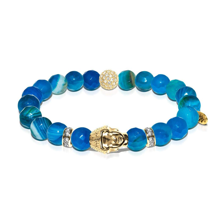 Mahayana | Gold Buddha | Blue Striped Agate Bracelet