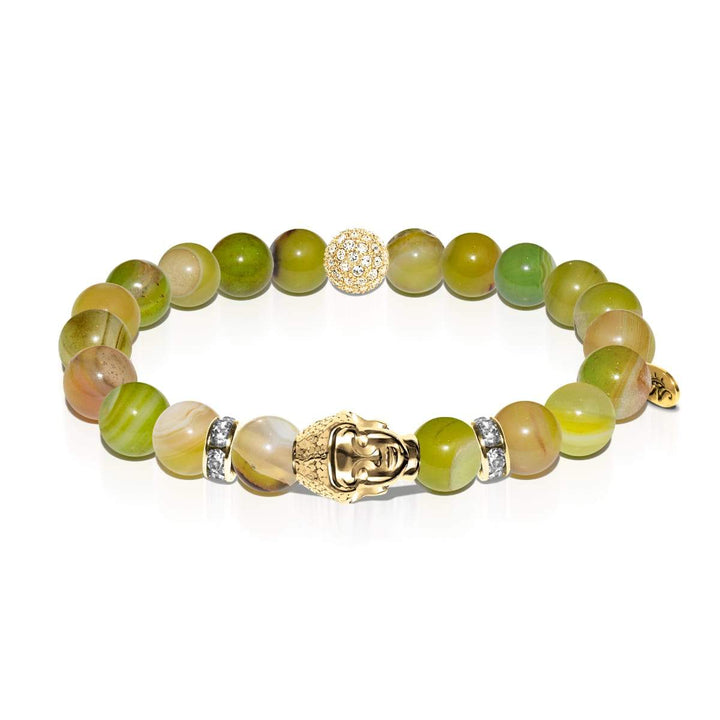 Metaphysical | Gold Buddha | Olive Green Striped Agate Bracelet