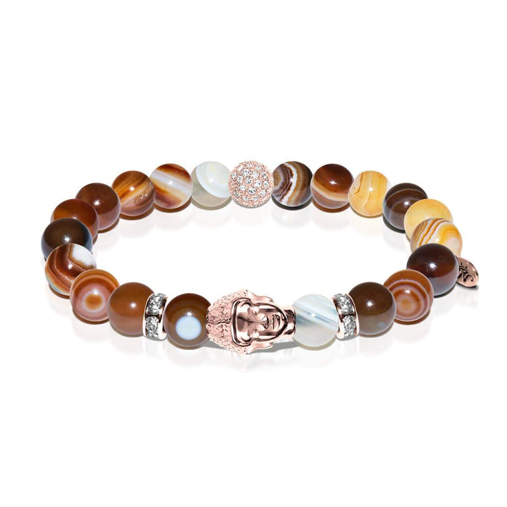 Tao | Rose Gold Buddha | Light Brown Striped Agate Bracelet