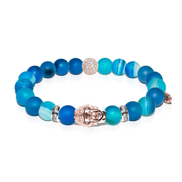 Tarot | Rose Gold Buddha | Matte Blue Striped Agate Bracelet