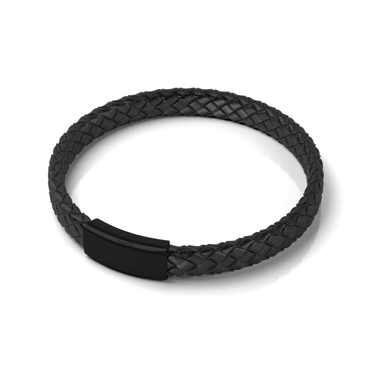 Gunmetal | Black Leather Engravable Bracelet | Thin
