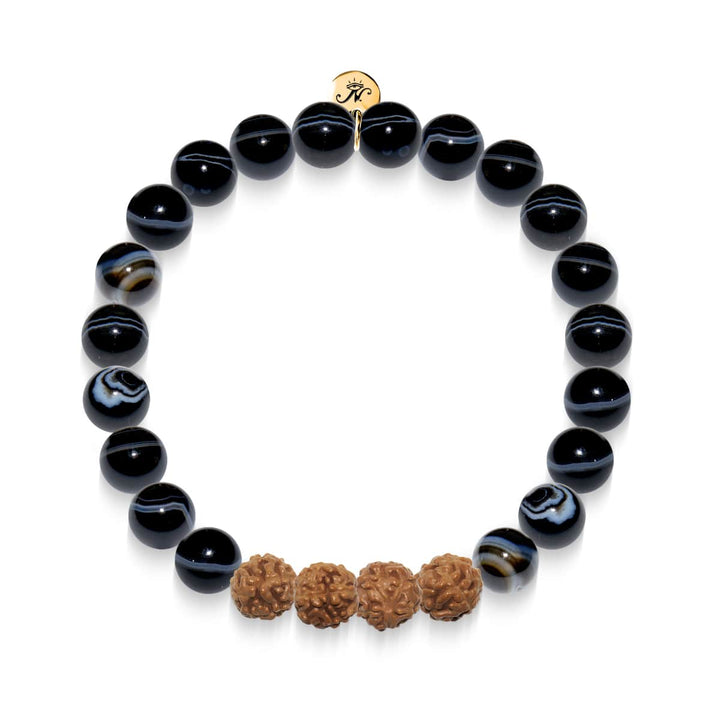 Hands of Fate | Gold Mala Yoga Bracelet | Black Line Agate