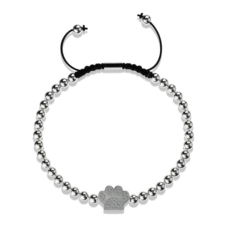 Paw | Silver | Black | Crystal Pup Print | Macrame Charmballa Bracelet