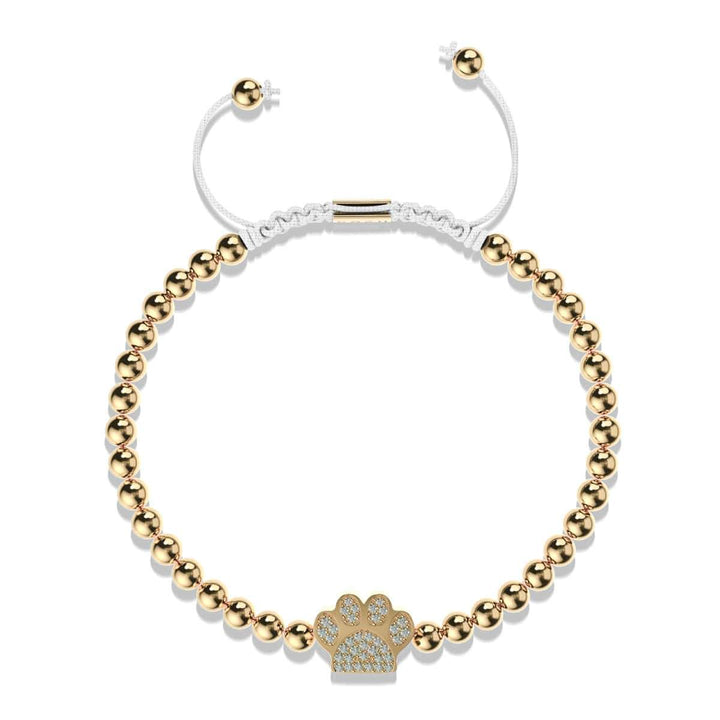 Paw | 18k Gold | White | Crystal Pup Print | Macrame Charmballa Bracelet