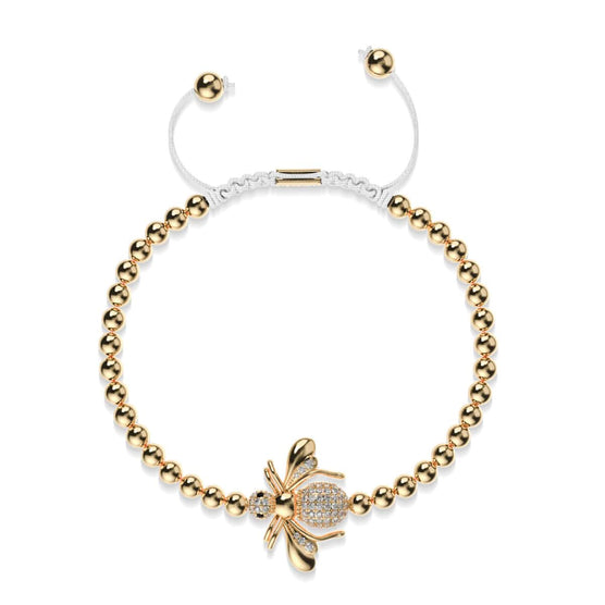 Queen | 18k Gold | Crystal Honeybee Macrame Charm Bracelet