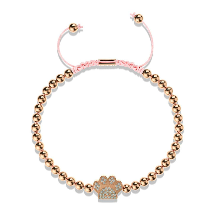 Paw | 18k Rose Gold | Pink | Crystal Pup Print | Macrame Charmballa Bracelet