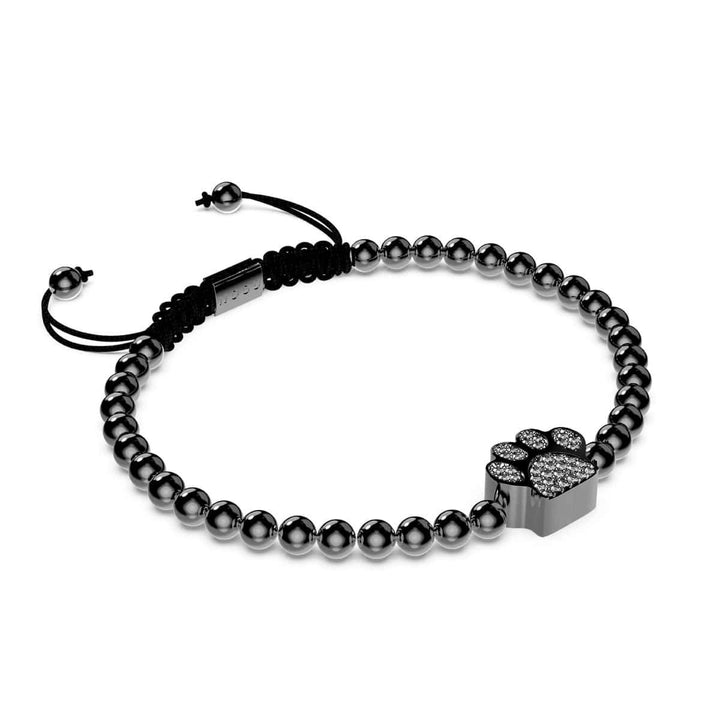Paw | Gunmetal | Black | Crystal Pup Print | Macrame Charmballa Bracelet | Men's