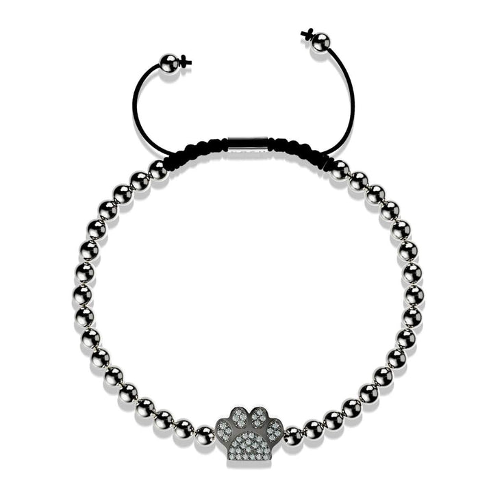 Paw | Gunmetal | Black | Crystal Pup Print | Macrame Charmballa Bracelet