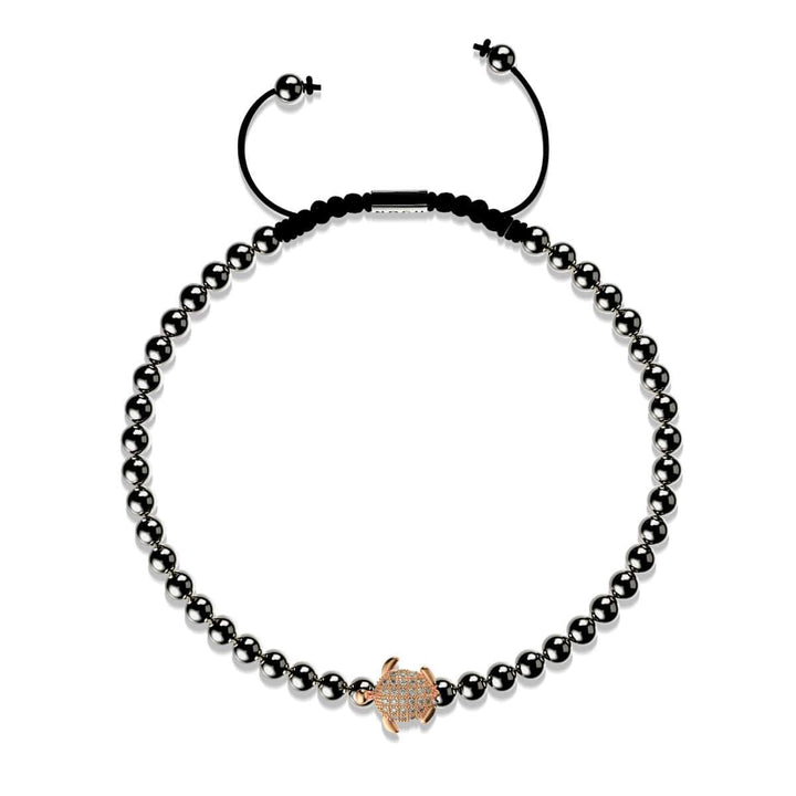 Tortuga | 18k Rose Gold & Gunmetal | Black | Crystal Sea Turtle | Macrame Charmballa Bracelet | Men's