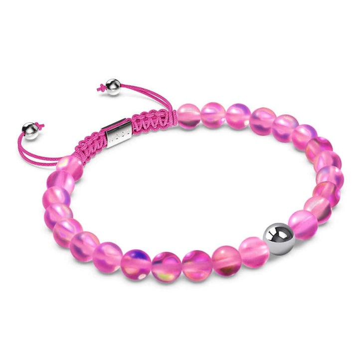 Magenta | Silver | Mermaid Glass Macrame Bead Bracelet