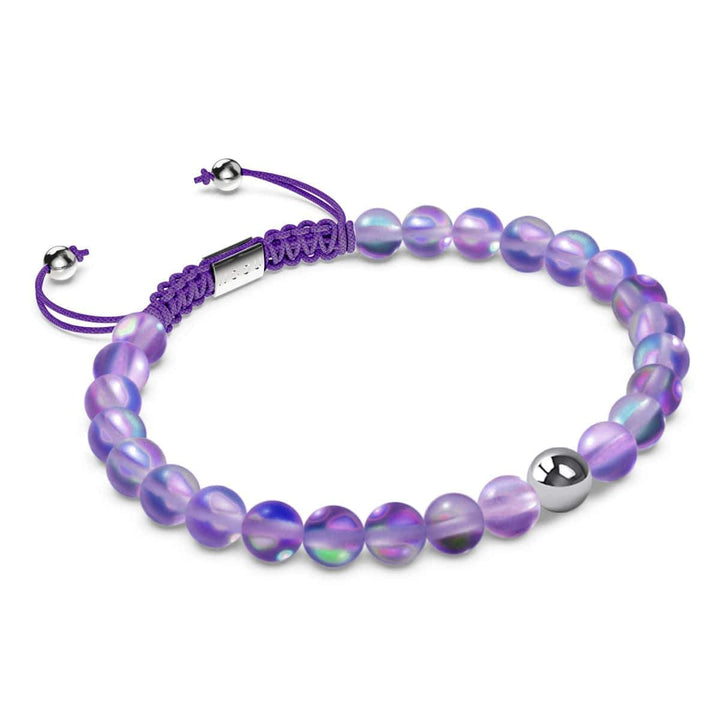 Violet | Silver | Mermaid Glass Macrame Bead Bracelet