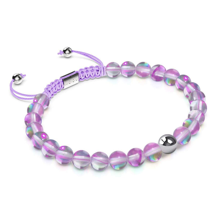 Cosmic Purple | Silver | Galaxy Glass Macrame Bead Bracelet