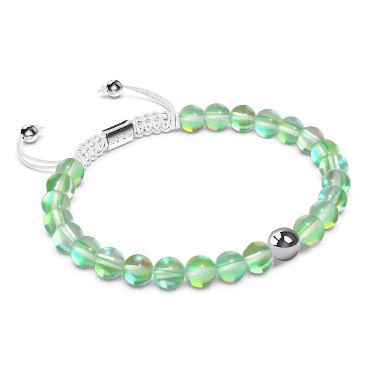 Verdant Moon | Silver | Galaxy Glass Macrame Bead Bracelet