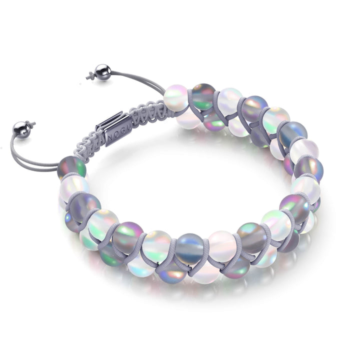 Grey and White | Silver | Double Mermaid Glass Bracelet | Men's
