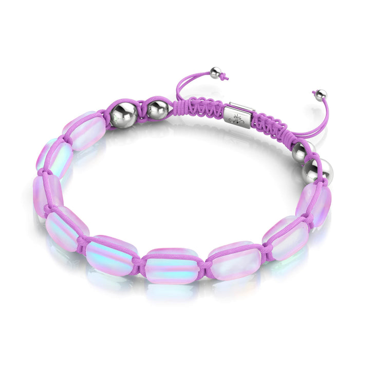  Lavender | Silver | Mermaid Glass Pebble Macrame Bracelet