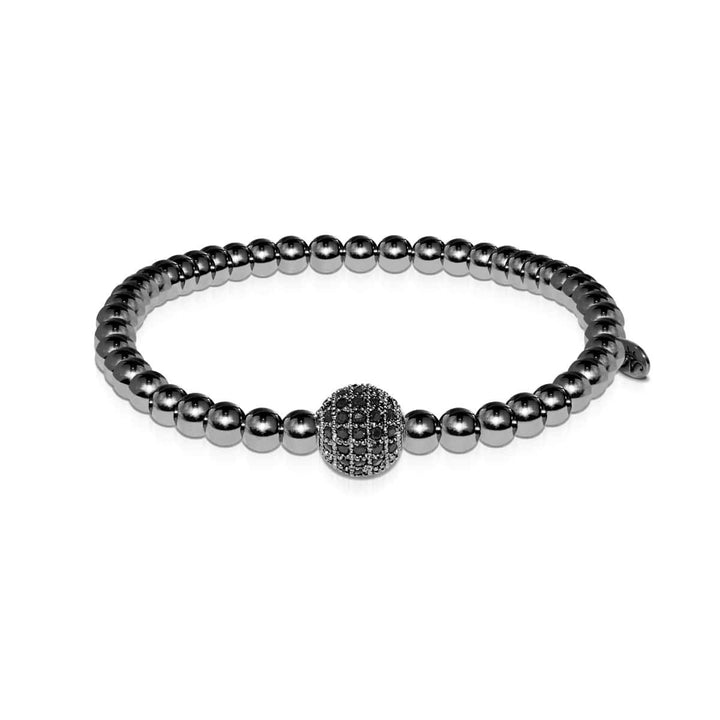 Men's | Gunmetal | Black Cubic Zirconia Crystals | Bead Bracelet