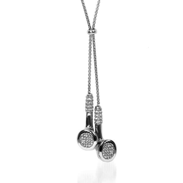 Men's | Emcee | Silver | White Crystal Headphones Necklace