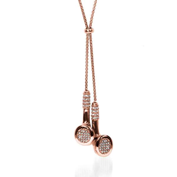 Men's | Remix | 18k Rose Gold | White Crystal Headphones Necklace