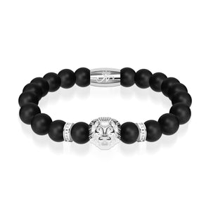 Silver Lion | Matte Black Agate | Kingdom Bead Bracelet