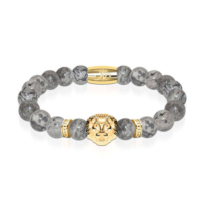 18k Gold Lion | Leopard Jasper | Kingdom Bead Bracelet