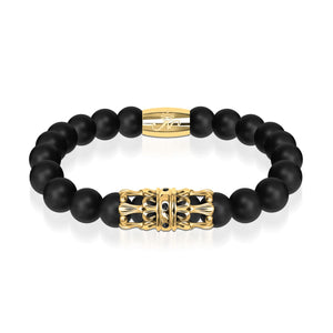 18k Gold Crown | Matte Black Agate | Kingdom Bead Bracelet