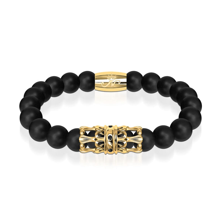 18k Gold Crown | Matte Black Agate | Kingdom Bead Bracelet