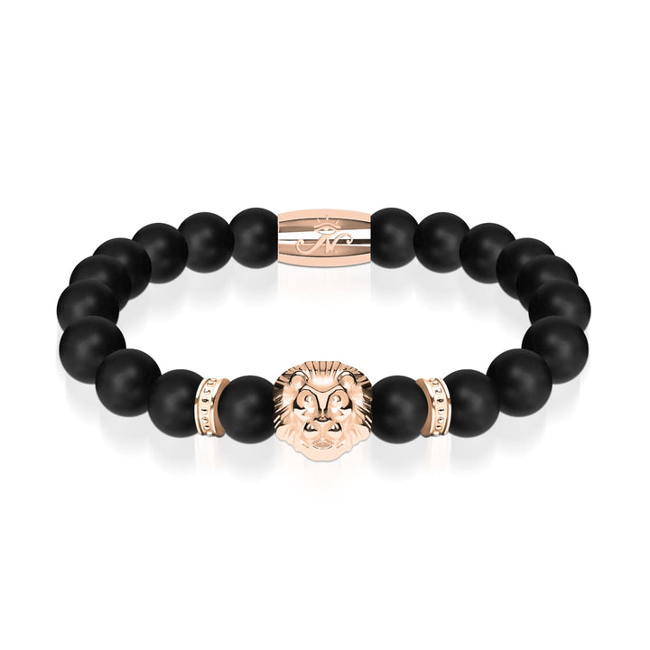 18k Rose Gold Lion | Matte Black Agate | Kingdom Bead Bracelet