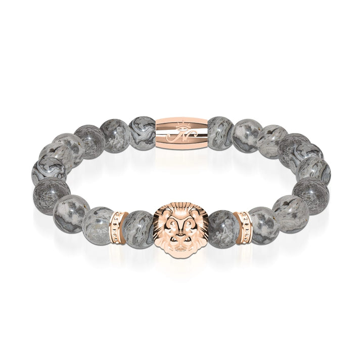 18k Rose Gold Lion | Leopard Jasper | Kingdom Bead Bracelet