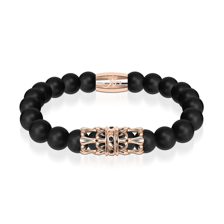 18k Rose Gold Crown | Matte Black Agate | Kingdom Bead Bracelet