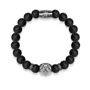 Gunmetal Lion | Matte Black Agate | Kingdom Bead Bracelet