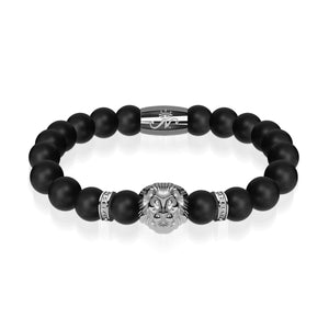 Gunmetal Lion | Matte Black Agate | Kingdom Bead Bracelet