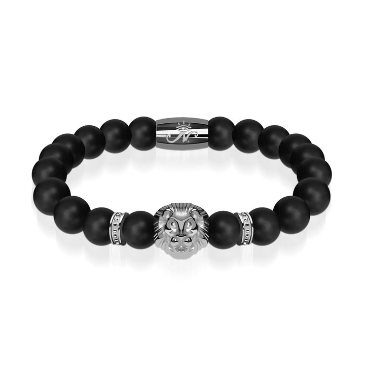 Gunmetal Lion | Matte Black Agate | Kingdom Bead Bracelet