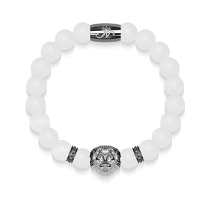Gunmetal Lion | Matte White Agate | Kingdom Bead Bracelet