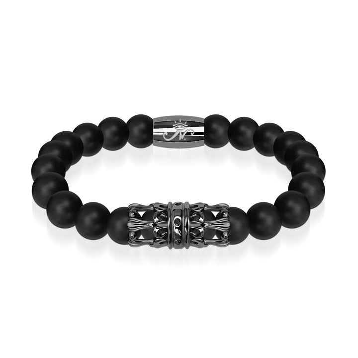 Gunmetal Crown | Matte Black Agate | Kingdom Bead Bracelet