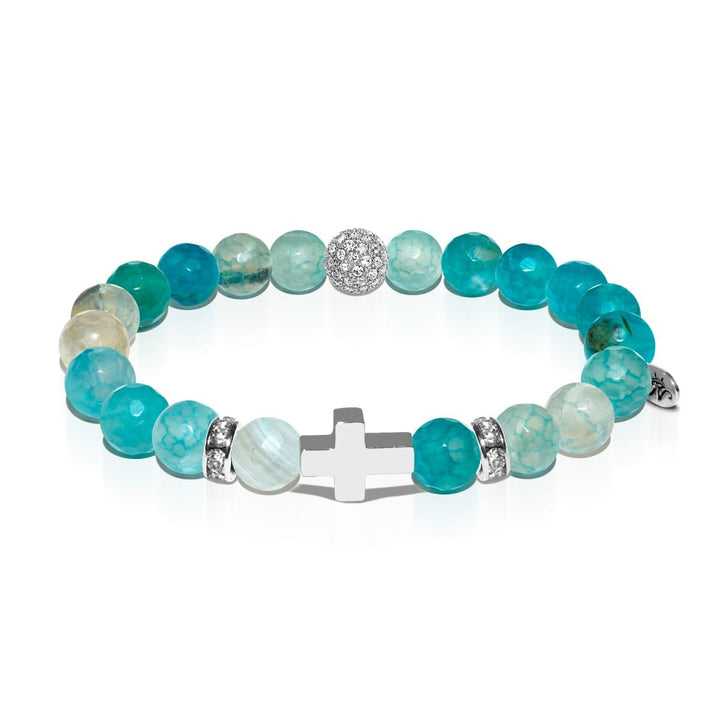 St. Catherine of Siena | White Gold Cross | Green Dragon Grain Agate Bracelet