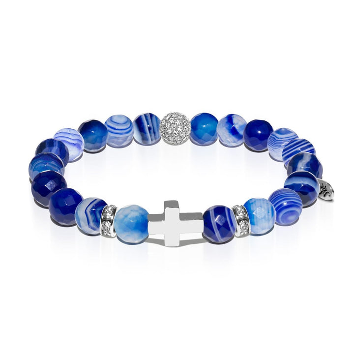 St. Cecilia | White Gold Cross | Dark Blue Agate Bracelet