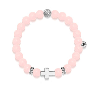 St. Francis of Assisi | White Gold Cross | Rose Quartz Bracelet