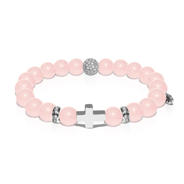 St. Francis of Assisi | White Gold Cross | Rose Quartz Bracelet
