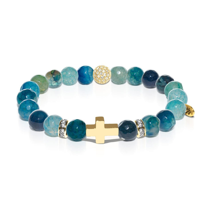 St. Brigid of Ireland | Gold Cross | Green Dragon Grain Agate Bracelet